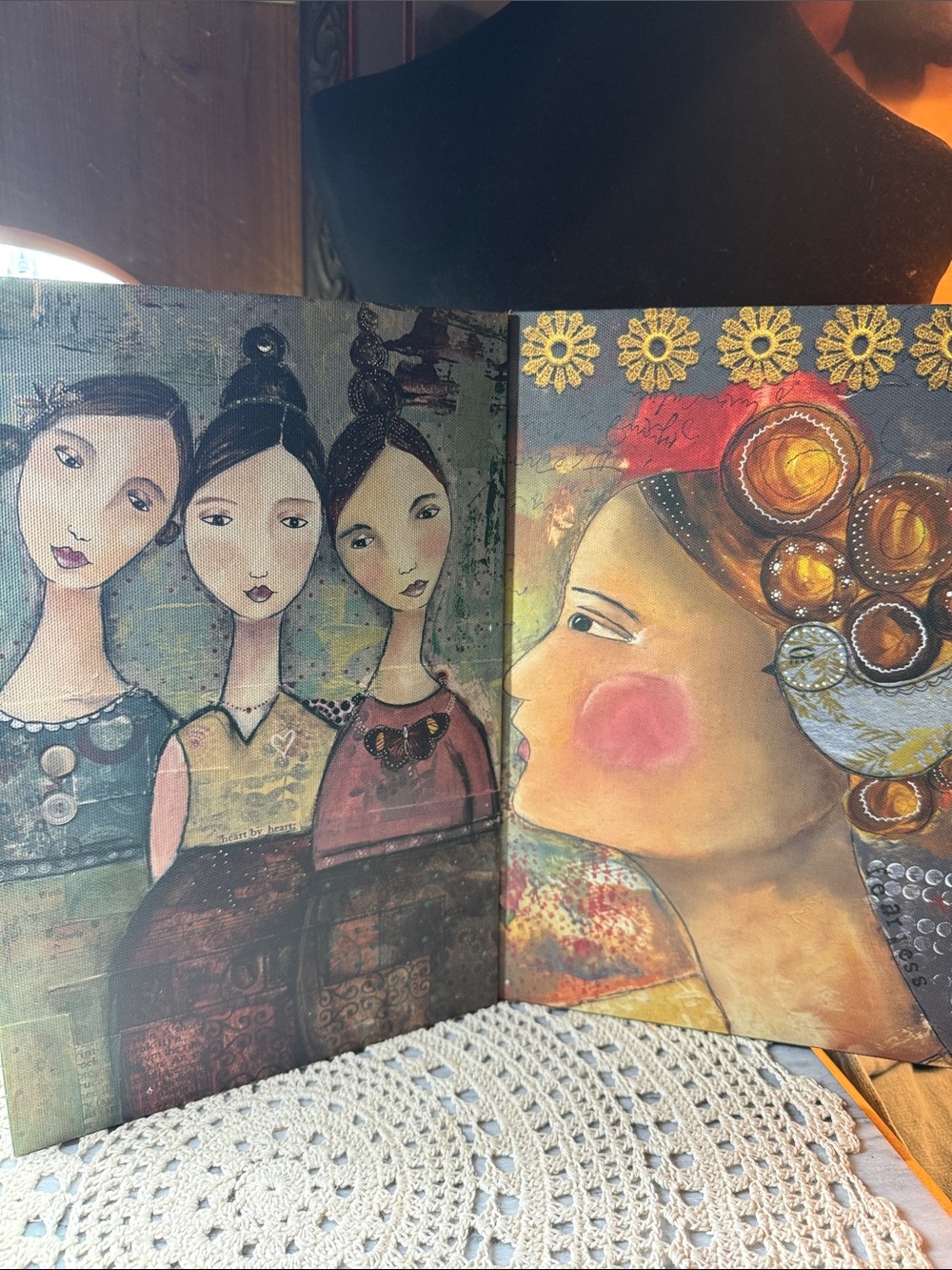 Handcrafted Folk Art Canvas Panel - Multicolor Portraits